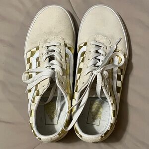 Vans White and Gold Checkered Sneakers